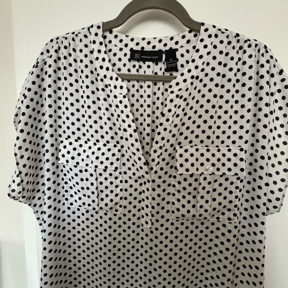 INC International Concepts Black and White Polka Dot Blouse